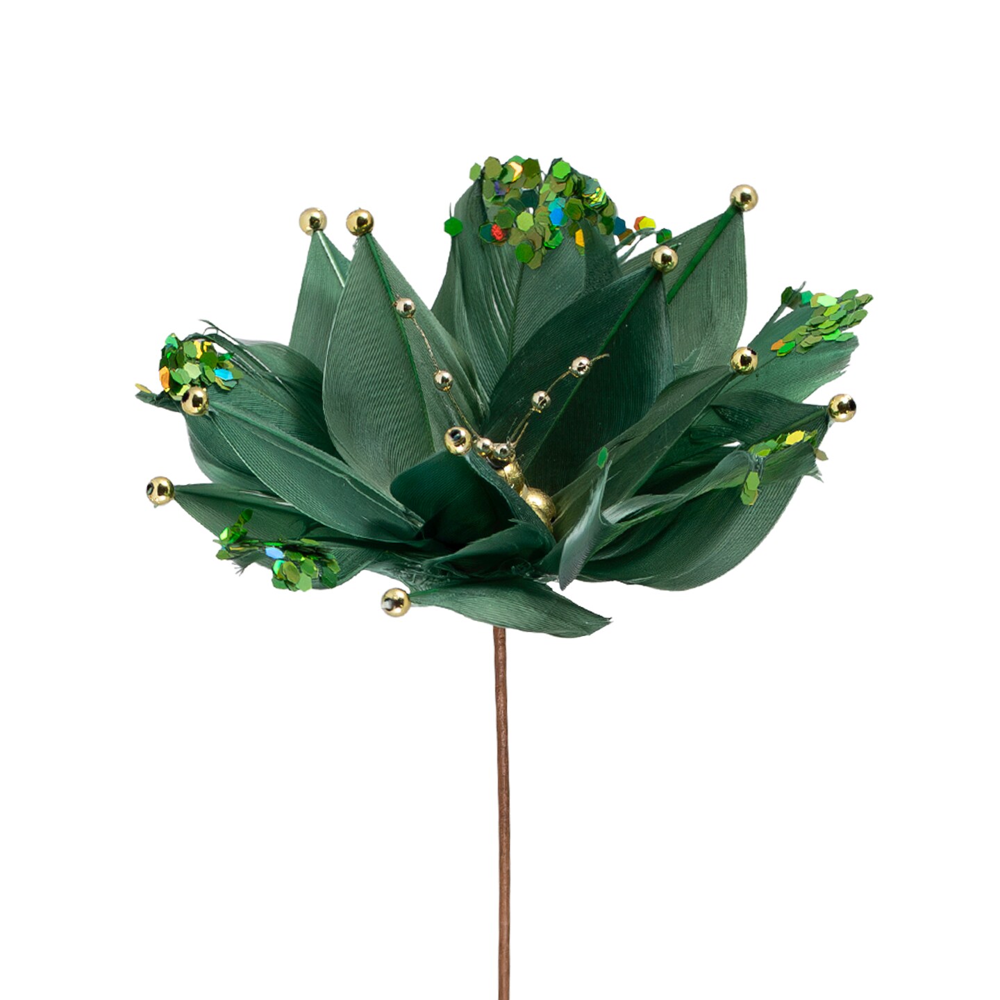 Northlight Poinsettia with Feather Petals Artificial Christmas Pick - 13.75" - Green