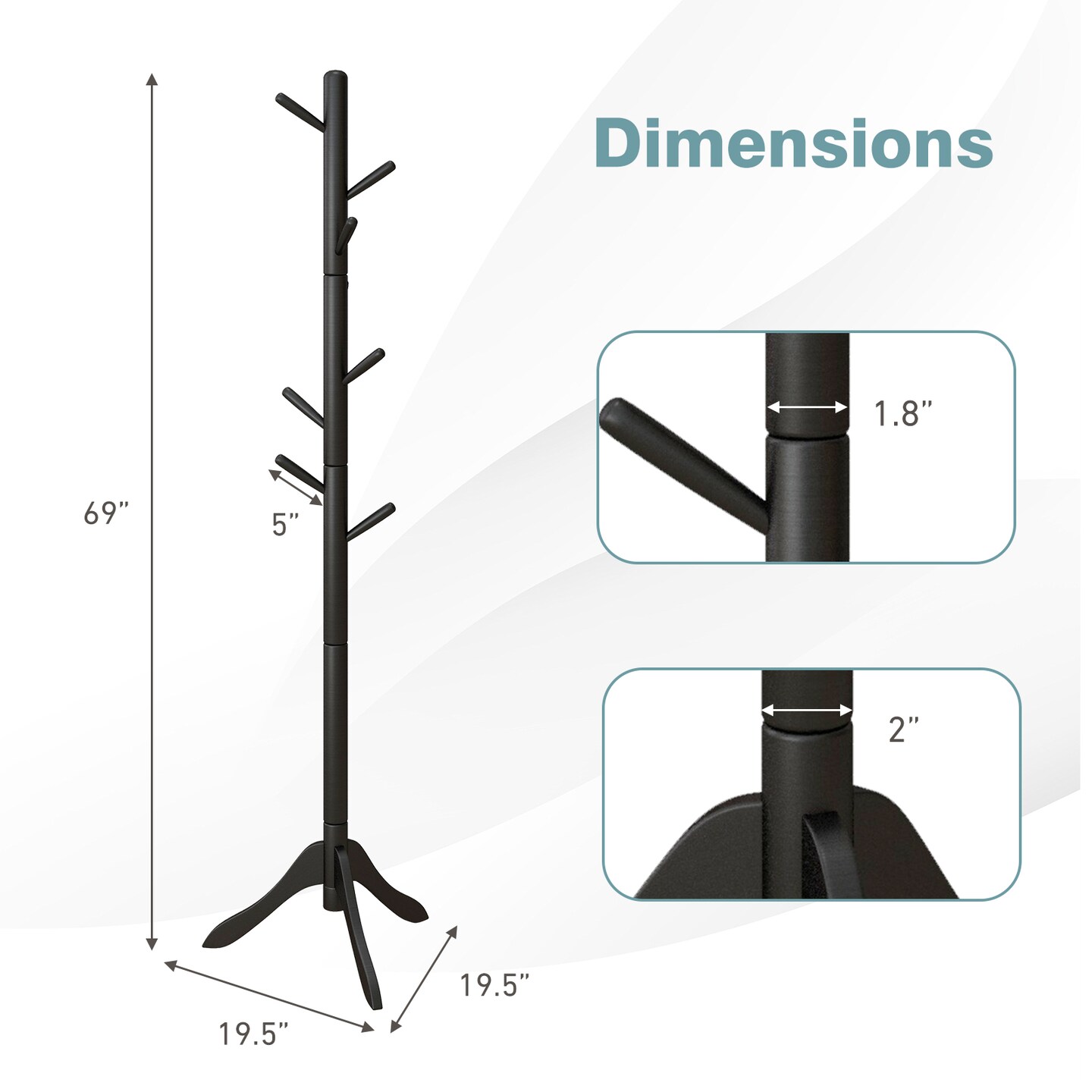 Adjustable Wooden Tree Coat Rack with 8 Hooks