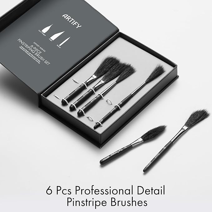 ARTIFY Pinstriping Brush Set, 6 Pcs Professional Mixed Squirrel Hair Detail Script Liner Brush, Scroll Brush, Sword Brush, Dagger Striper Brush, High Performance Lettering Brush For Painting