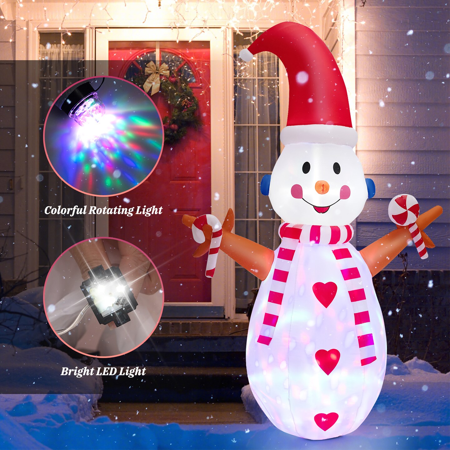 Costway 8FT Christmas Snowman Decoration Inflatable Xmas Decor with Multi-color Rotating &#x26; Bright LED Lights