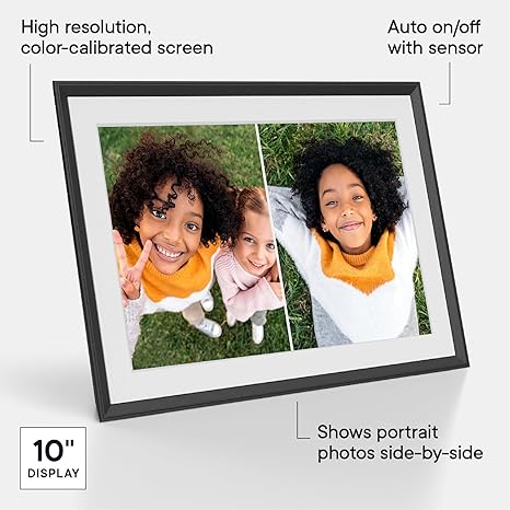 Digital Picture Frame - 10.1" HD Mat Display | Wirecutter's Best Digital Frame for Gifting - Send Photos Directly from Your Phone from Anywhere | Quick & Easy Setup Over WiFi - Free App | Black