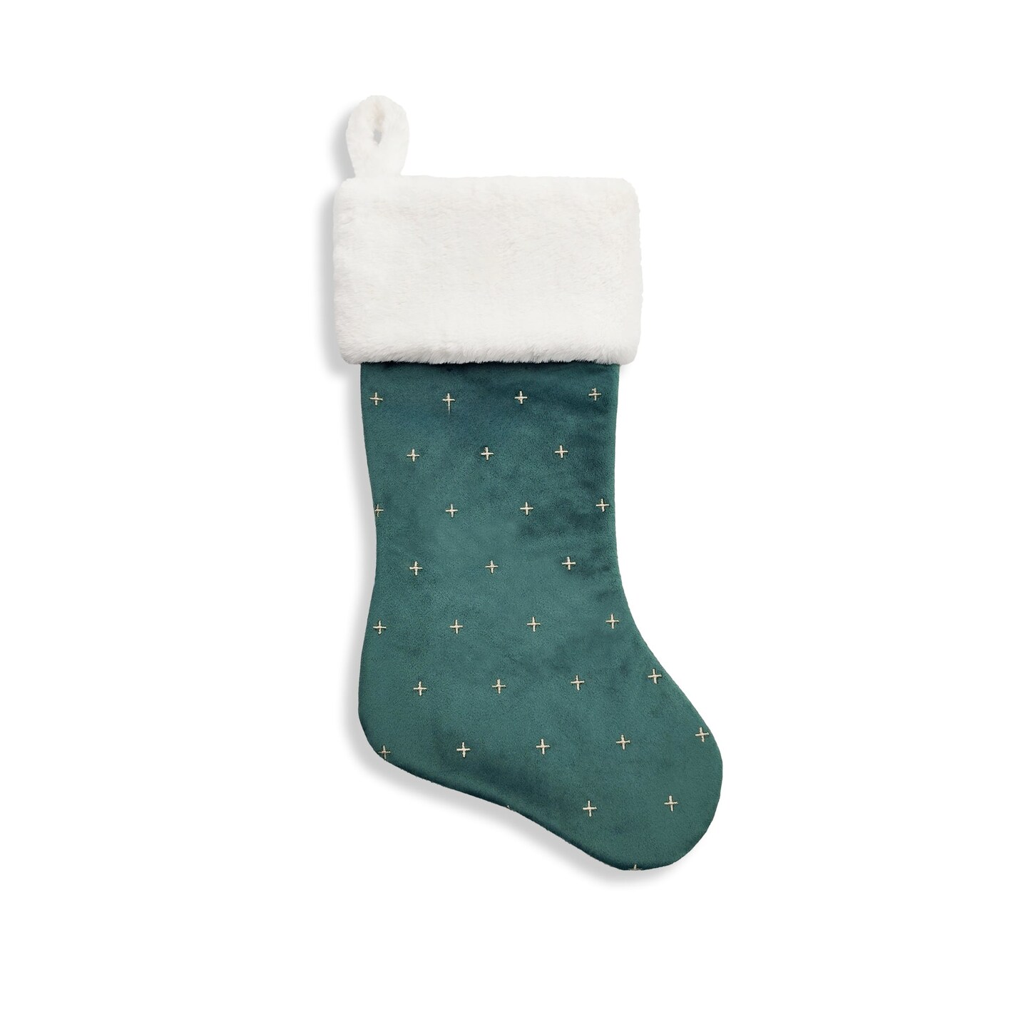 Gold Star Tufted Velvet Stocking with Faux Fur Cuff