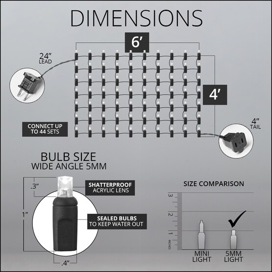 5mm 4' x 6' Multicolor SoftTwinkle LED Net Lights, Green Wire