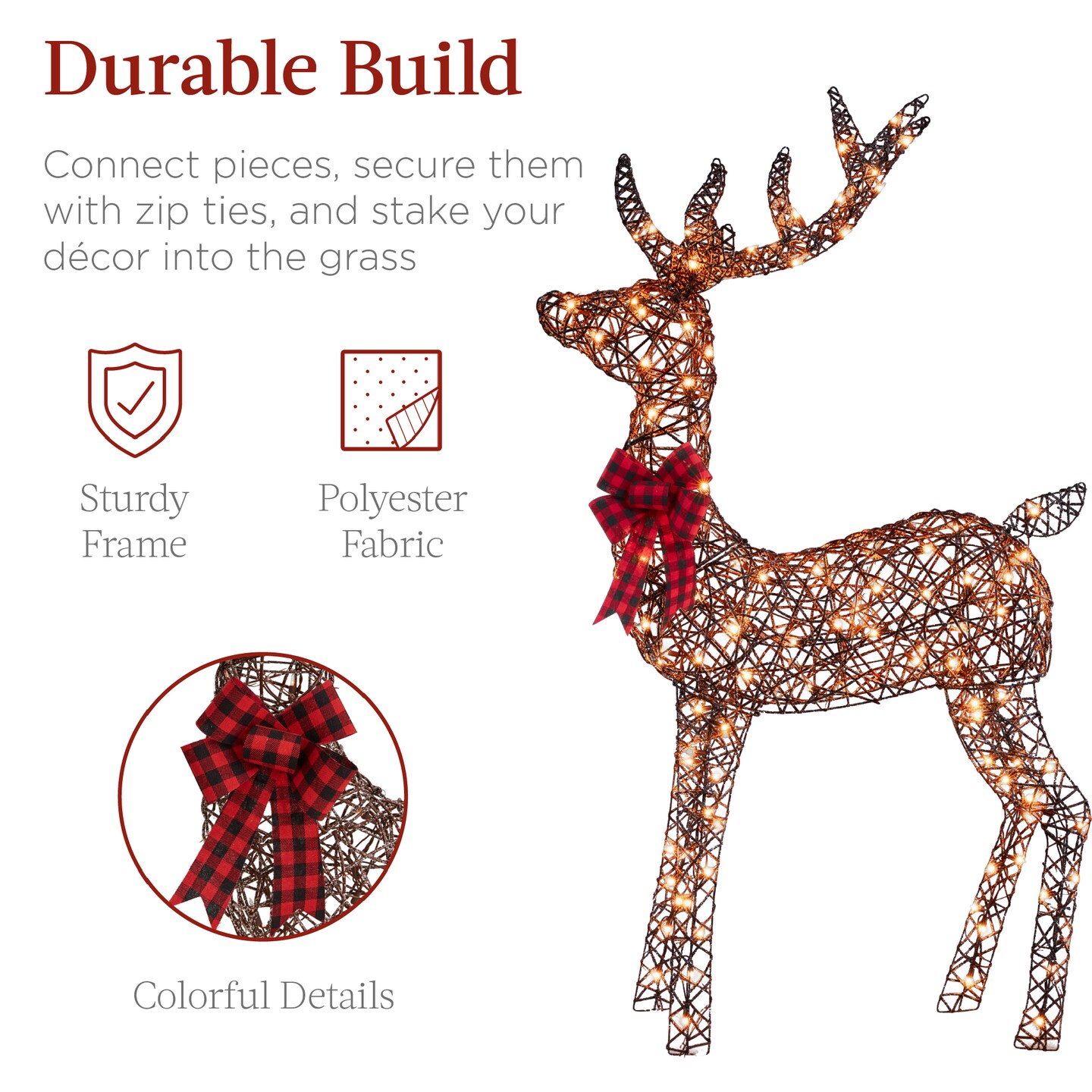 Best Choice Products 6.5ft 3-Piece Lighted Christmas Deer Set Outdoor Yard Decoration with 385 LED Lights, Stakes