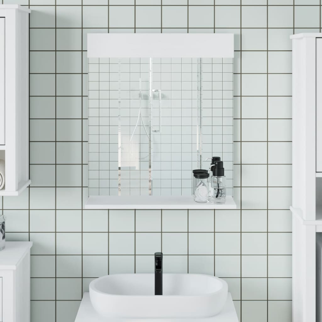 vidaXL Bathroom Mirror with Shelf BERG White 23.6&#x22;x4.7&#x22;x27.6&#x22; Solid Wood