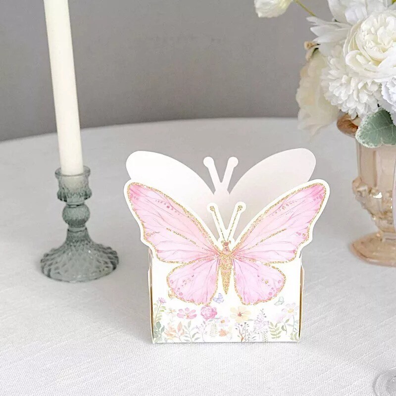 25 White Pink Glitter Butterfly Theme Paper Food Trays Party Event Decoration