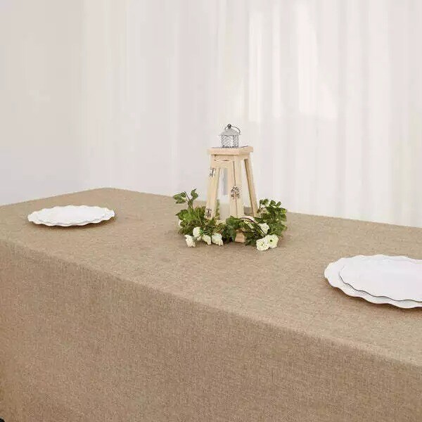 60x126" Natural Rectangular Faux Burlap Tablecloth Wedding Party Decorations