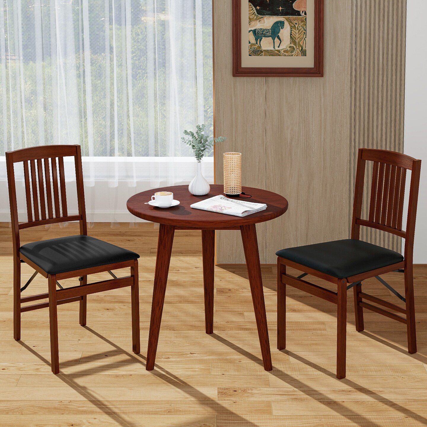 Foldable Upholstered Kitchen Chairs With Padded Seat - Set Of 2