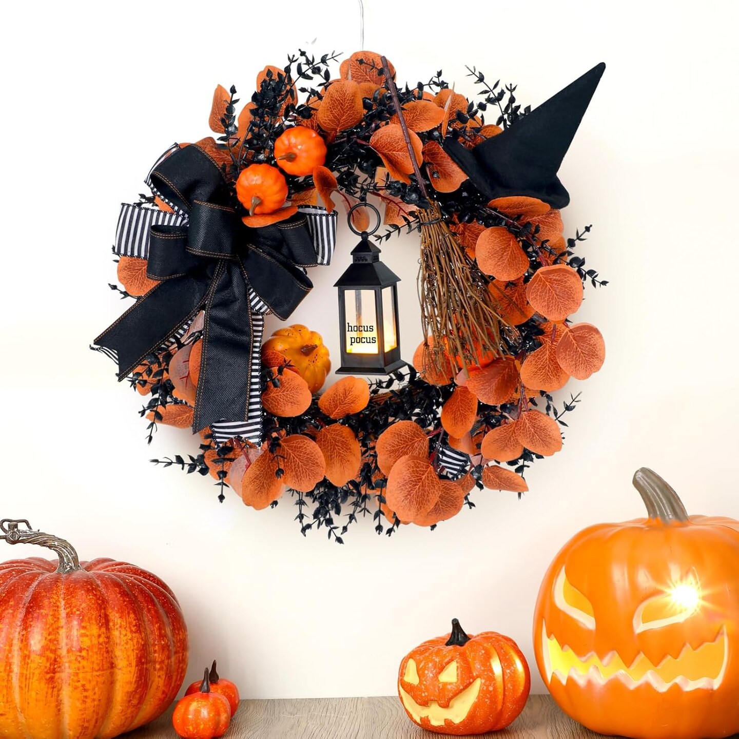 Halloween Wreath for Front Door with Light