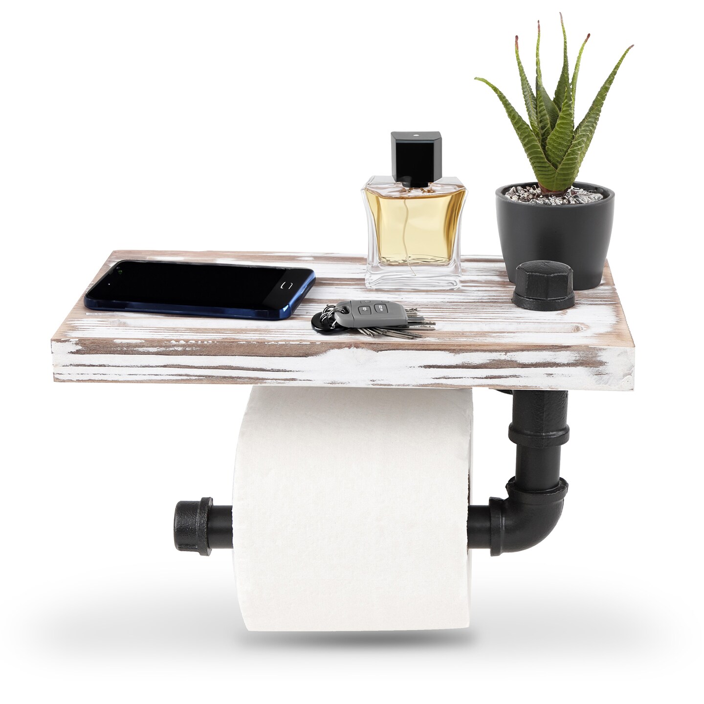 7Penn Toilet Paper Holder with Shelf Farmhouse Decor Toilet Paper Roll Dispenser