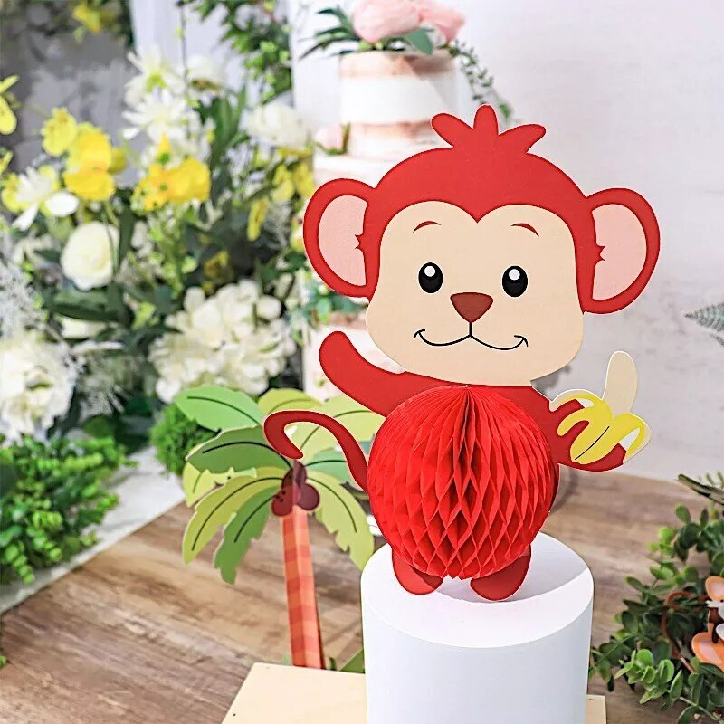 Assorted 3D Jungle Safari Animal Honeycomb Paper Decorations Set Baby Shower