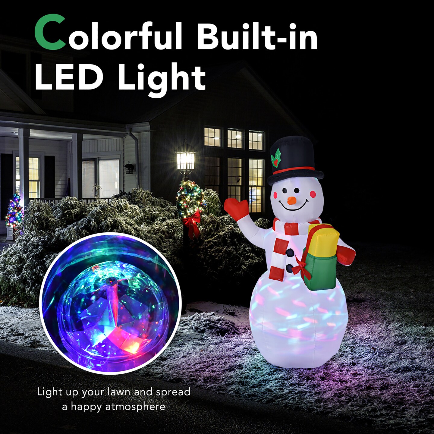 5 FT Tall Snowman Inflatable Blow up Inflatable w/Built-in Colorful LED Lights