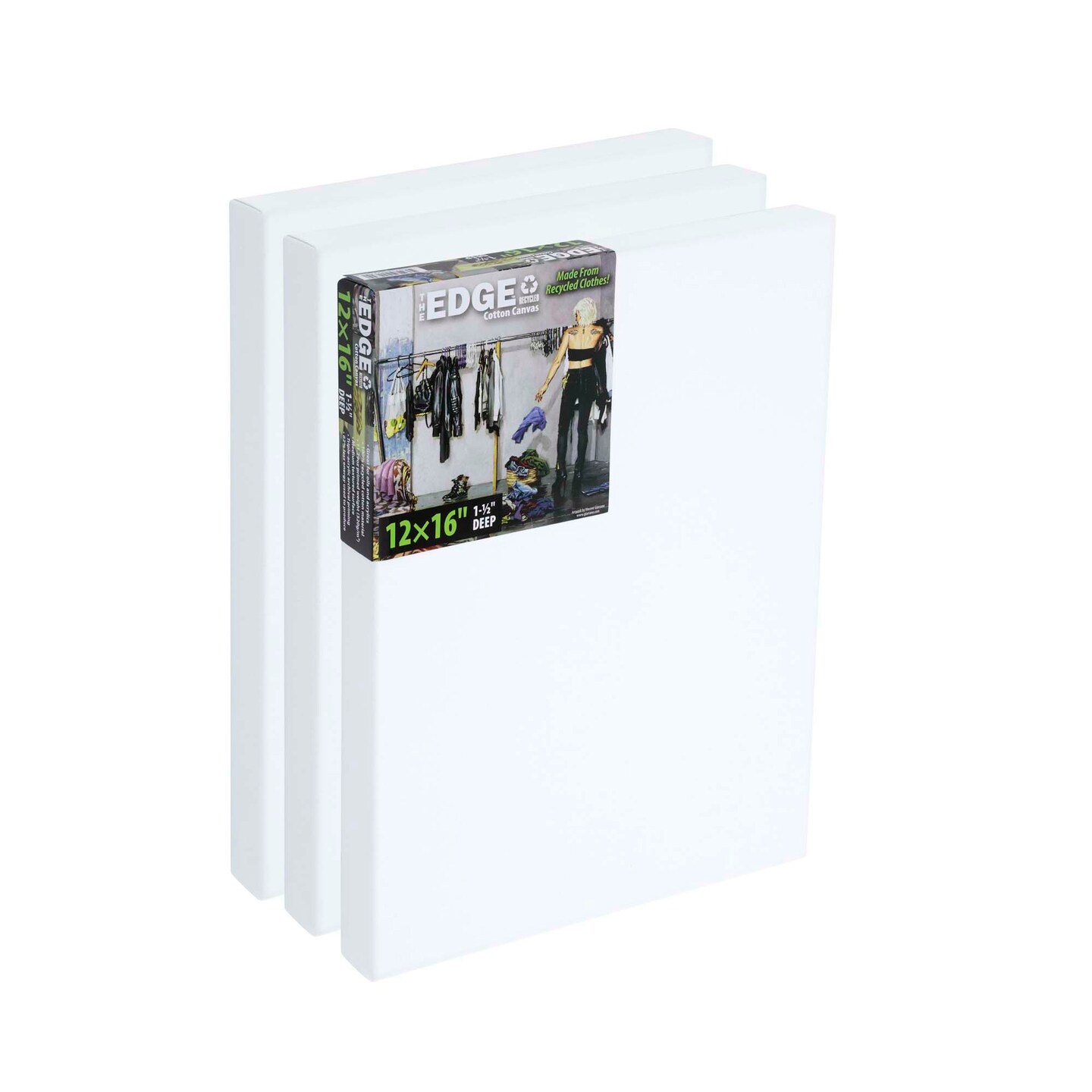 The Edge Eco-Friendly Recycled Cotton Stretched Canvas for Painting - Box of 3 - Medium-Textured, Triple Acrylic Primed All Media Painting Canvas, 320gsm, 1-1/2 in. Deep Pine Stretchers