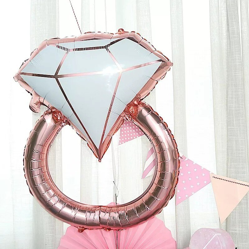 26&#x22; tall Rose Gold White Extra Large Diamond Wedding Ring Mylar Foil Balloon