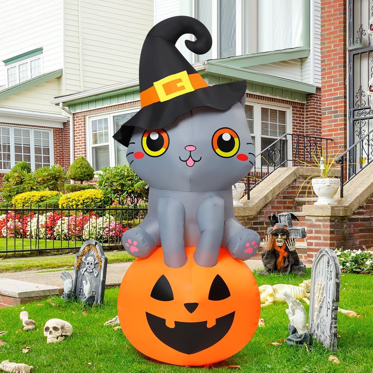 6 FT Halloween Inflatables Cat Outdoor Decorations Blow Up Yard Cute ...