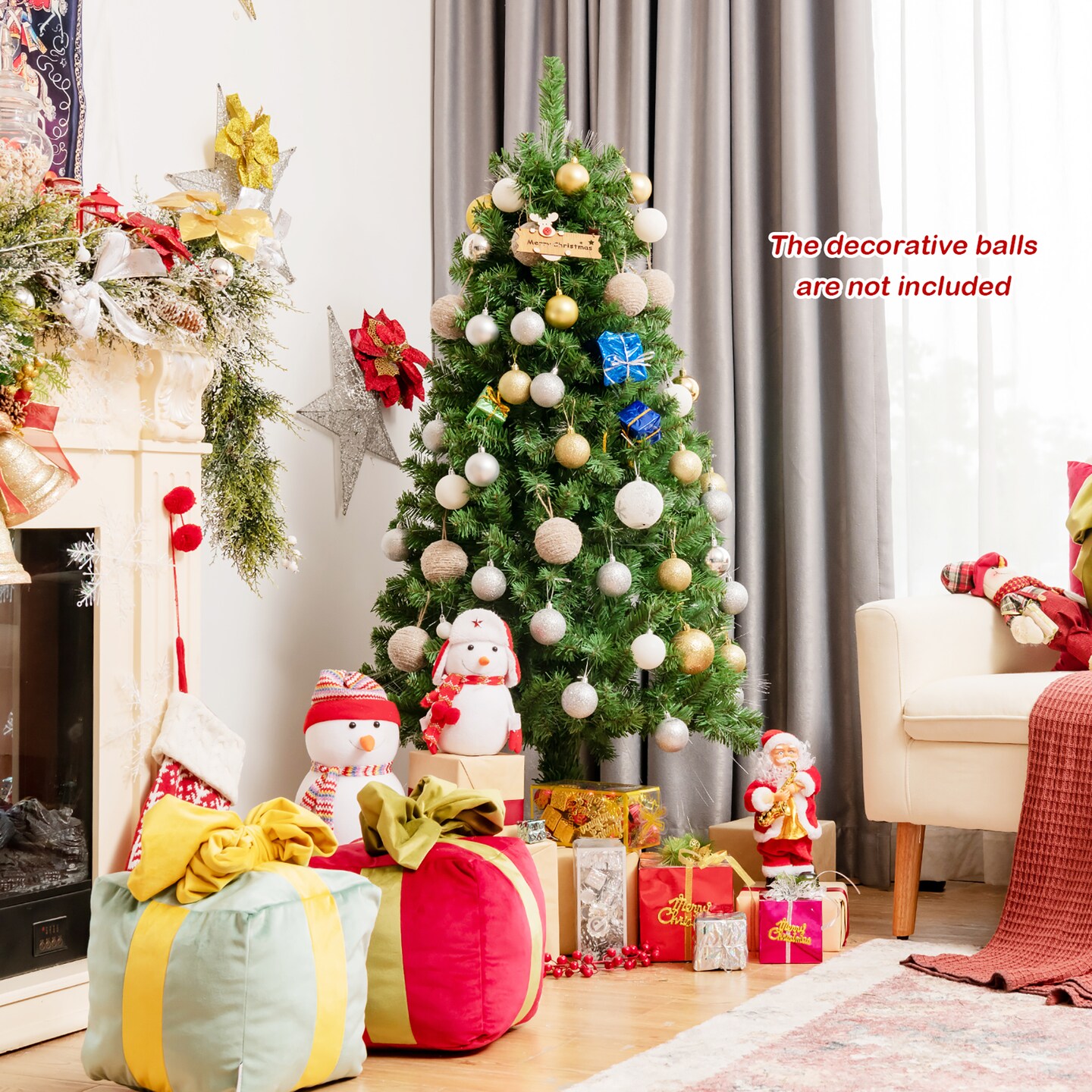 Costway 5ft Pre-lit Fiber Optic PVC Artificial Christmas Tree w/ 449 Branch Tips