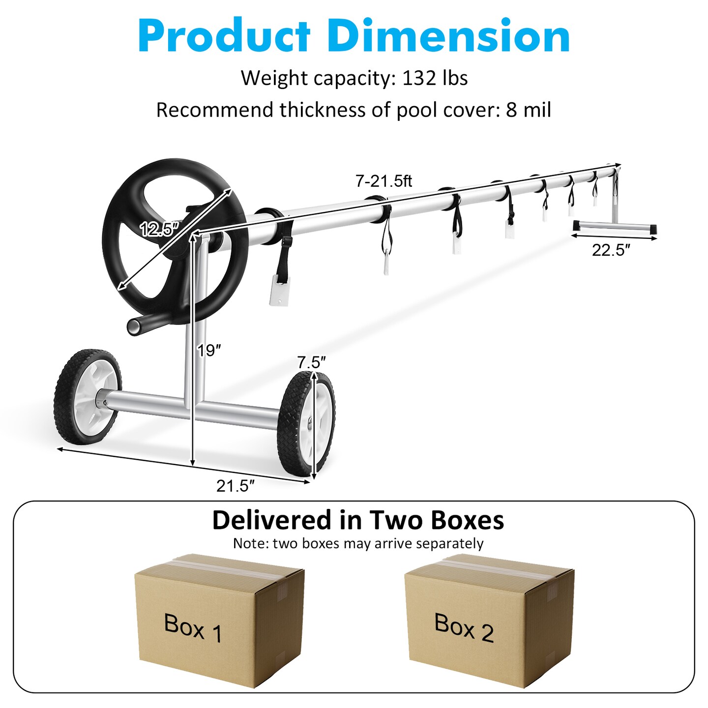 18 Feet Pool Cover Reel Set with Hand Crank and Wheels