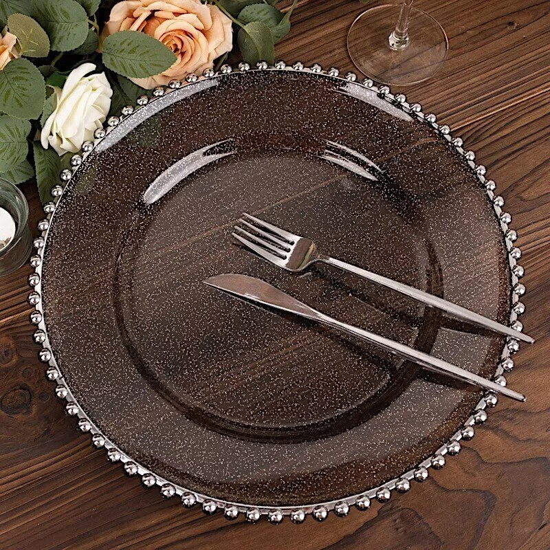 6 Round 12" Beaded Rim Charger Plates Party Events Home Decorations Supplies