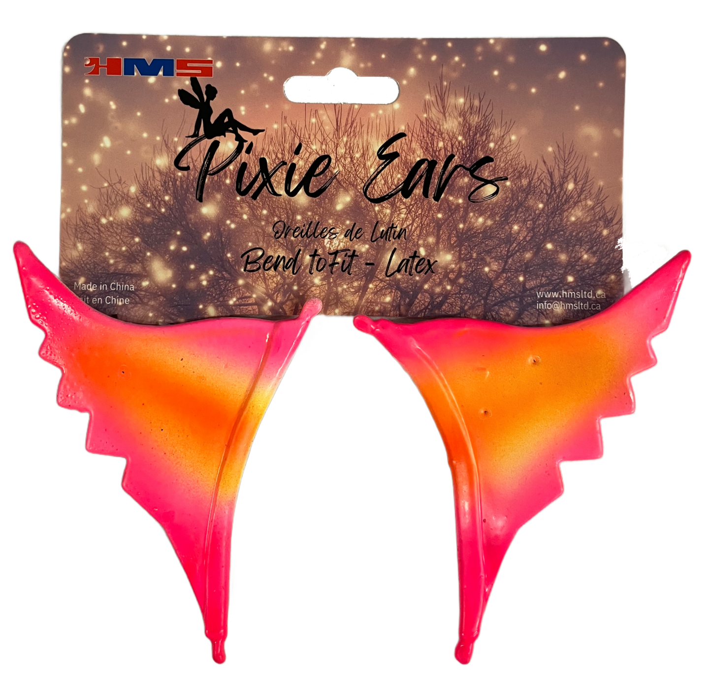 Handcrafted Small Pink/Yellow Serated Pixie Ears - Latex