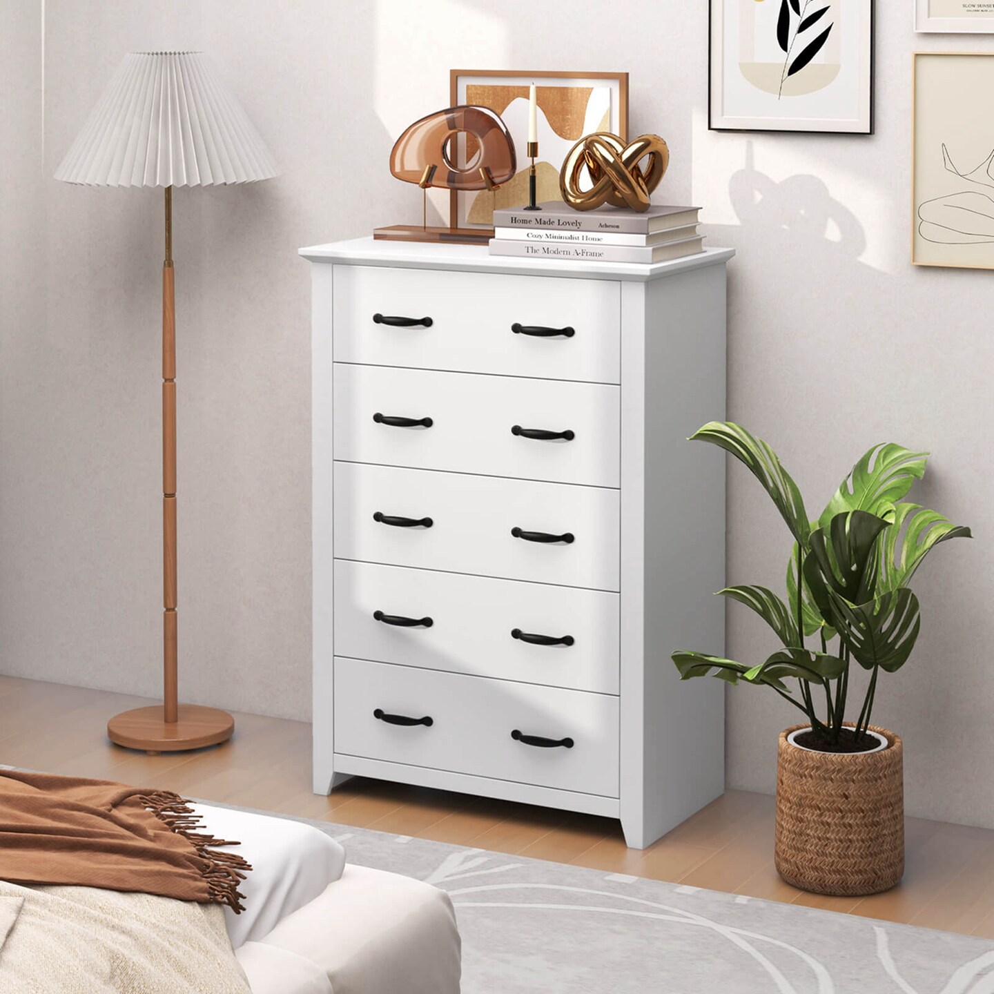 Costway 5 Drawer Chest Storage Dresser Tall Cabinet Organizer Bedroom Hallway Dark Grey/Walnut