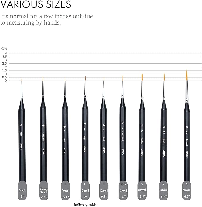 ARTIFY Miniature Detail Paint Brush Set: 9-Piece Round Small Model Paintbrushes, Thin Mini Tiny Micro Paint Brushes for Miniature Painting