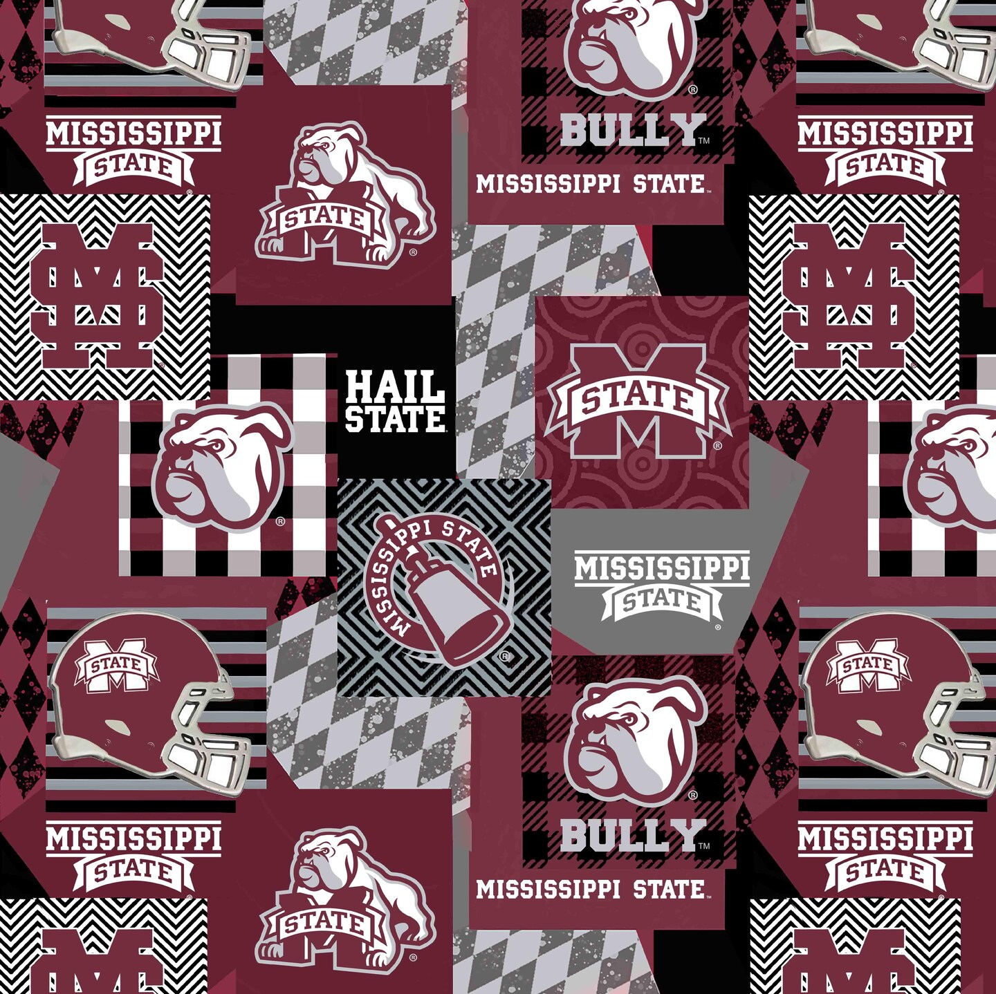 Sykel Enterprises-Mississippi State University Minky Fabric with Geometric Design-Mississippi State Bulldogs Minky Fleece Sold By The Yard