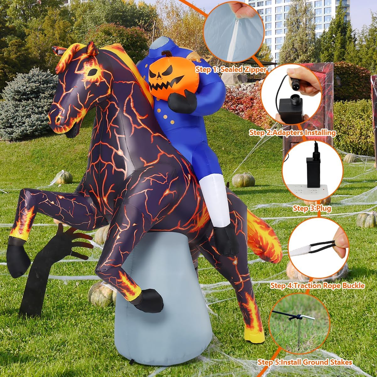 Long Halloween Inflatables Headless Horseman Outdoor Decorations