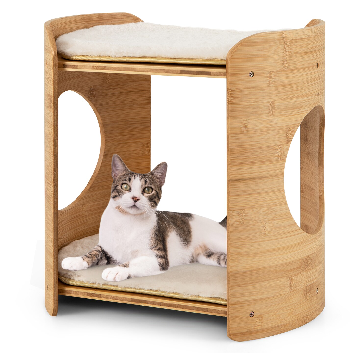 2-tier Cute Small Cat Tree For Indoor Cats with Wicker Frame