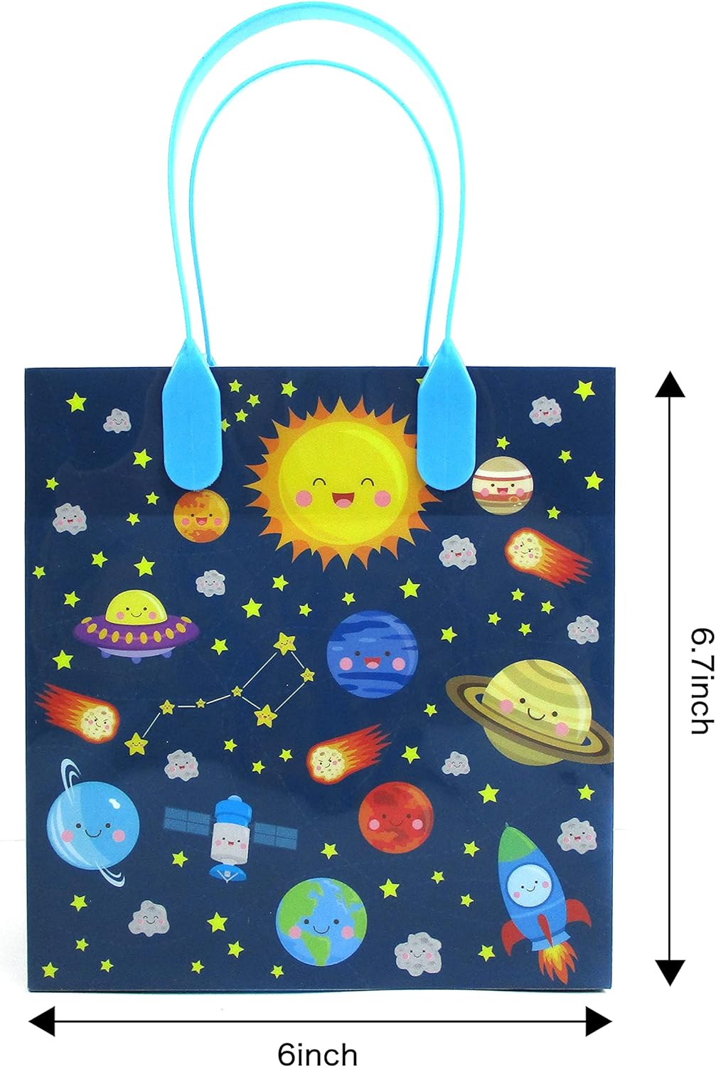 TINYMILLS Outer Space Themed Party Favor Bags Treat Bags with Handles, Outer Space Candy Bags for Birthday Party Goodie Bags, Pack of 12