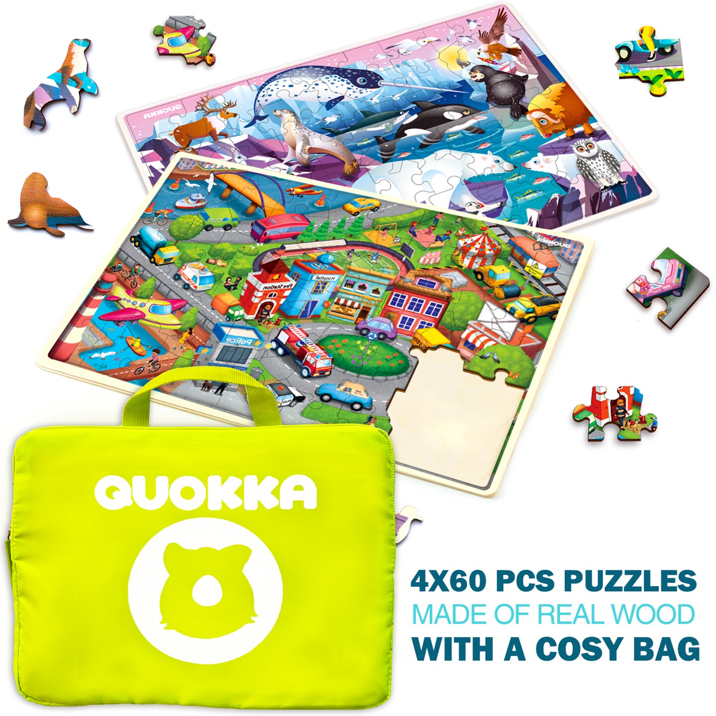 QUOKKA 60 Pcs Puzzles Unique Shapes | Animals, City