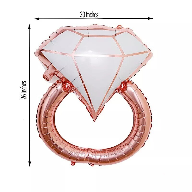 26&#x22; tall Rose Gold White Extra Large Diamond Wedding Ring Mylar Foil Balloon