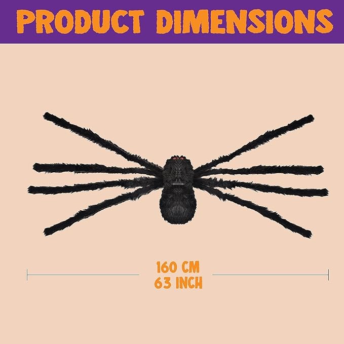 2 Pack 5 Ft. Halloween Outdoor Decorations Black Scary Giant Fake Hairy Spider Props for Yard Party Decor