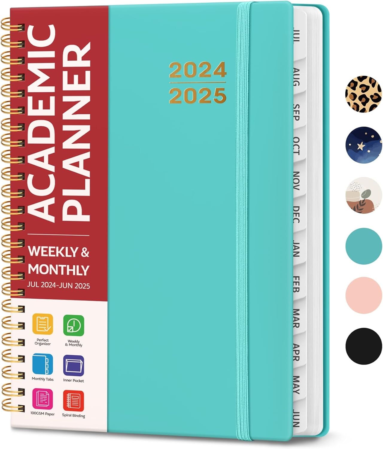 Academic Planner 2024-2025 for Women &#x26; Men, Monthly and Weekly Calender Planner, Jul 2024 - Jun 2025, A5 (6.3&#x22; X 8.5&#x22;), Teacher Planner 2024-2025 with Tabs, Ideal for Office School Supplies - Aquamarine