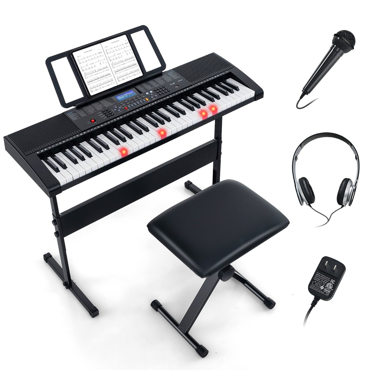 61-Key Portable Electronic Keyboard Piano W/ Stand And Stool Complete Digital Piano Set