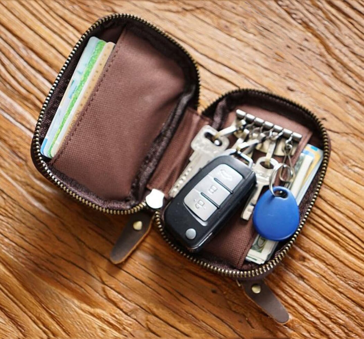 Personalized Leather Key Card Holder Wallet - Genuine Leather Key