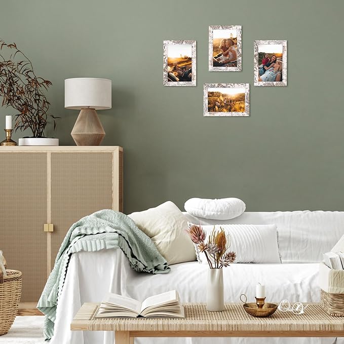 Wooden 4x6 Picture Frame Set of 18, White Distressed Photo Frames Fits 4 by 6 for Wall or Tabletop Display