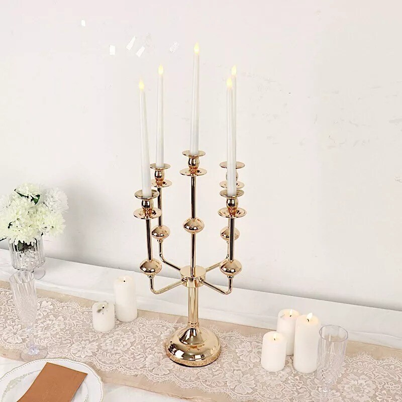 Gold 20&#x22; Metal 5 Arm Candelabra Taper Candle Holder Centerpiece Party Events