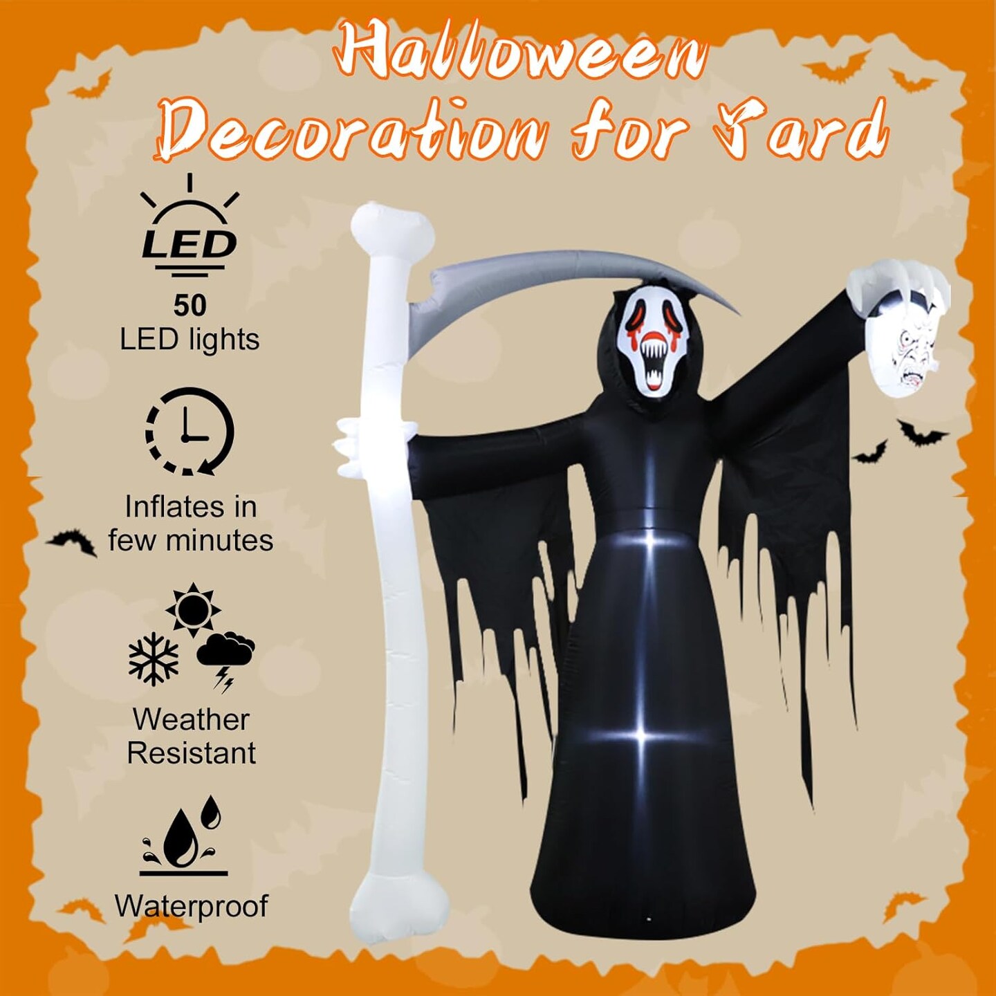 Halloween Inflatables Grim Reaper with Scythe Halloween Inflatable Decorations Outdoor