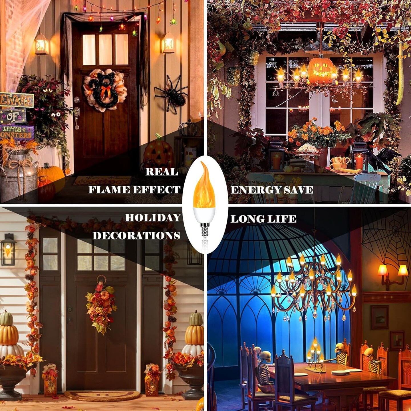 LED Flickering Candelabra Flame Effect Light Bulbs
