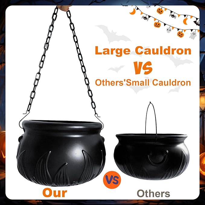 Halloween Decorations Outdoor - XL Large Witches Cauldron Halloween Decor on Tripod with Timer Lights - Black Plastic Cauldron Hocus Pocus Halloween Decor for Porch Yard Lawn Outside