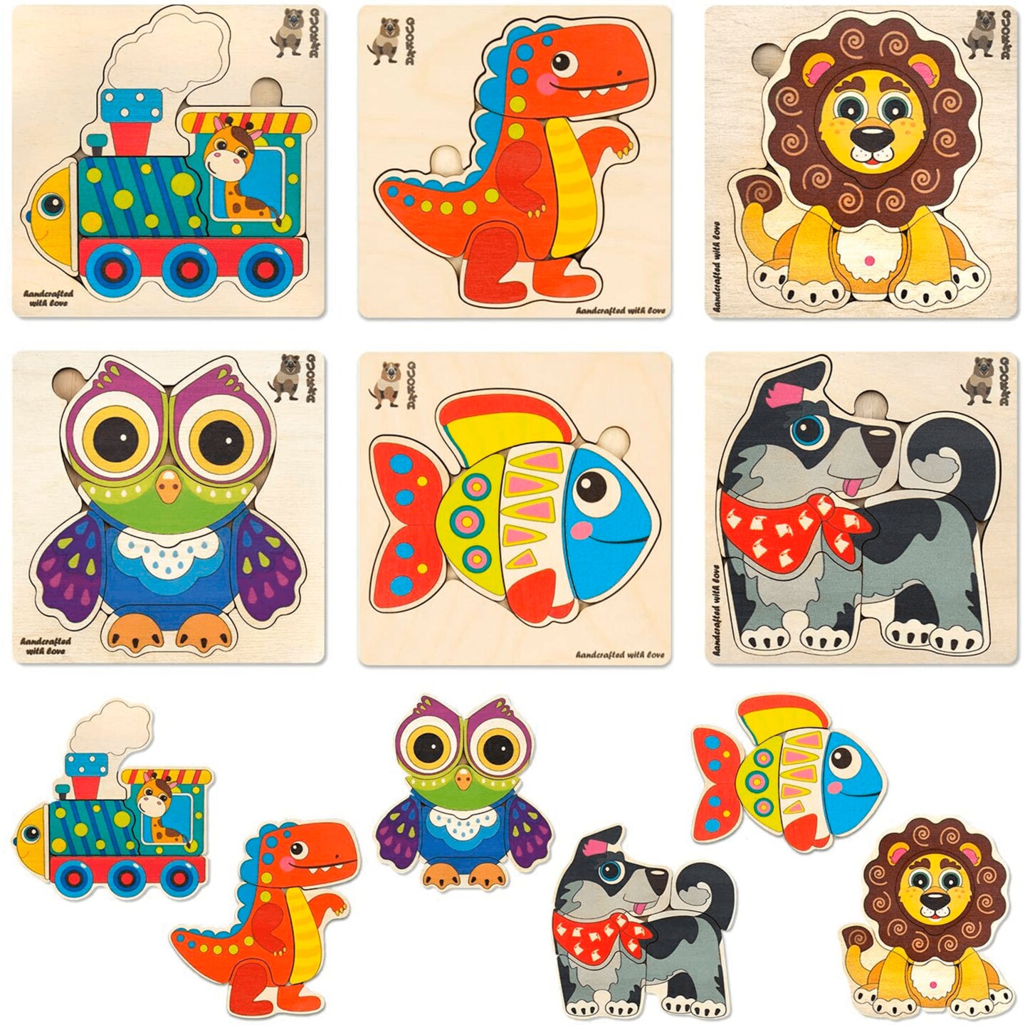 QUOKKA Wooden Puzzles for Toddlers 3-4 - 6XSET Toddler Puzzles Ages 3-4 - Wood Learning Montessori Toys 3-5 Year Old - Preschool Animal Travel Game Gift for Boys &#x26; Girls