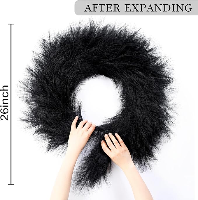 Pampas Grass Wreath 26&#x2019;&#x2019; Faux Pampas Wreath for All Seasons Artificial Pampas Wreath Christmas Decor Boho Wall Decor for Front Door Farmhouse Halloween Autumn Wreath Decoration (Black) Visit the Sggvecsy Store