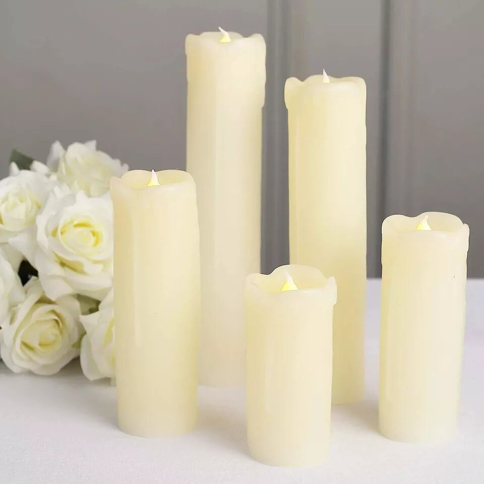 6 LED Warm White Candles Dripping Wax Design Pillar Lights Party Decorations