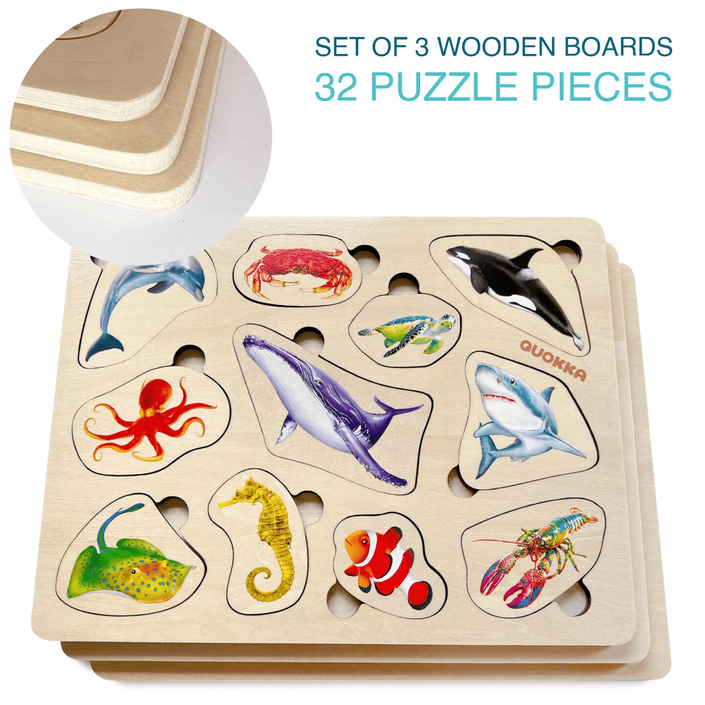 QUOKKA Wooden Puzzles for Toddlers 1-3 &#x2013; 3xSET Toddler Puzzles Ages 2-4 &#x2013; Montessori Animal Toy Puzzles for Toddlers 3-5 Year Old &#x2013; Wood Toy Learning Realistic Animals for Boy and Girl