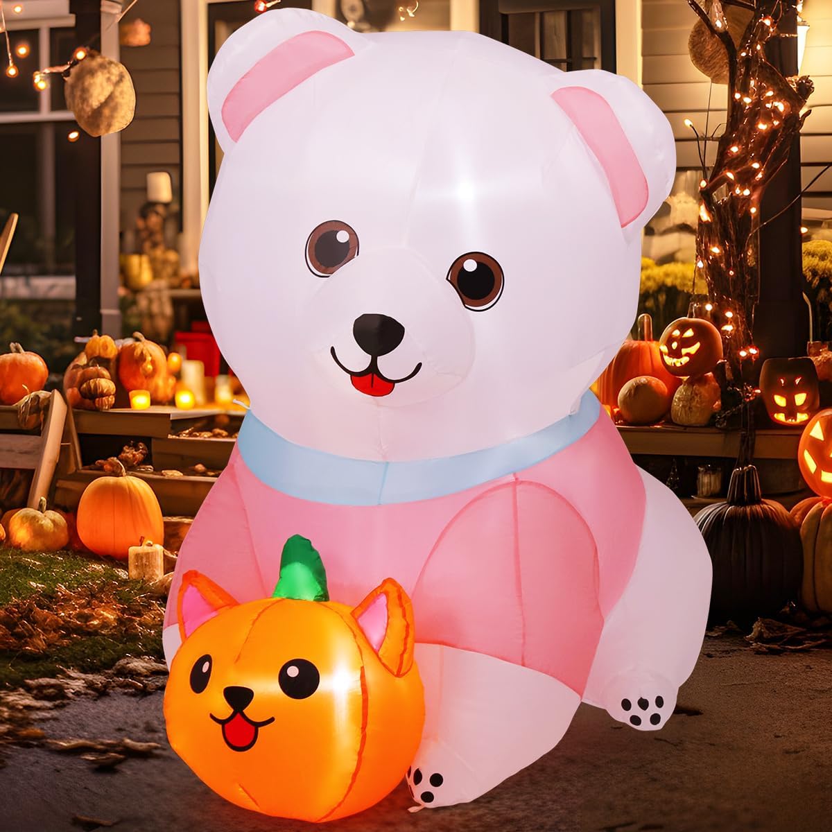 Pink Inflatable Dog 5FT Halloween Inflatables Dog Outdoor Decorations Pomeranian with ...
