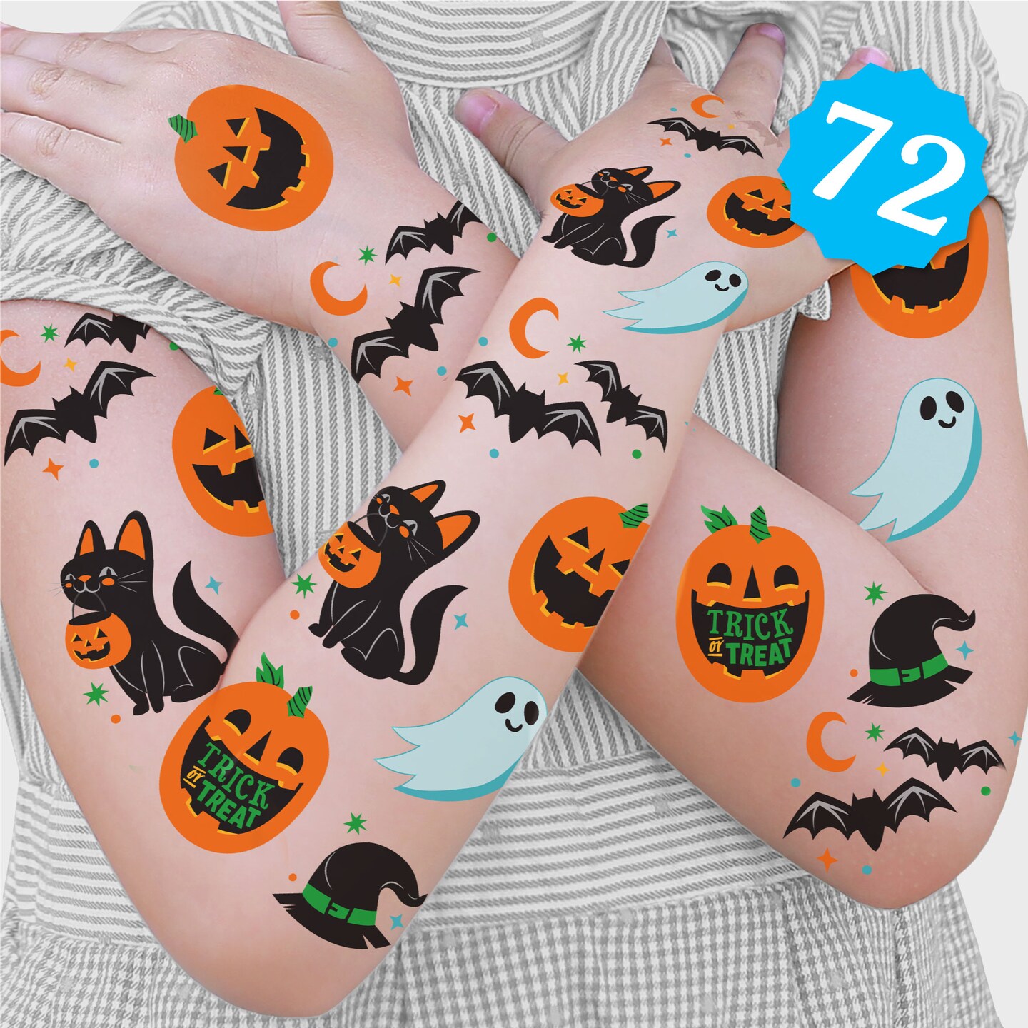 Big Dot of Happiness Jack-O&#x27;-Lantern Halloween - Kids Birthday Party Favor - Goodie Bag Filler - Halloween Temporary Tattoos - Set of 12