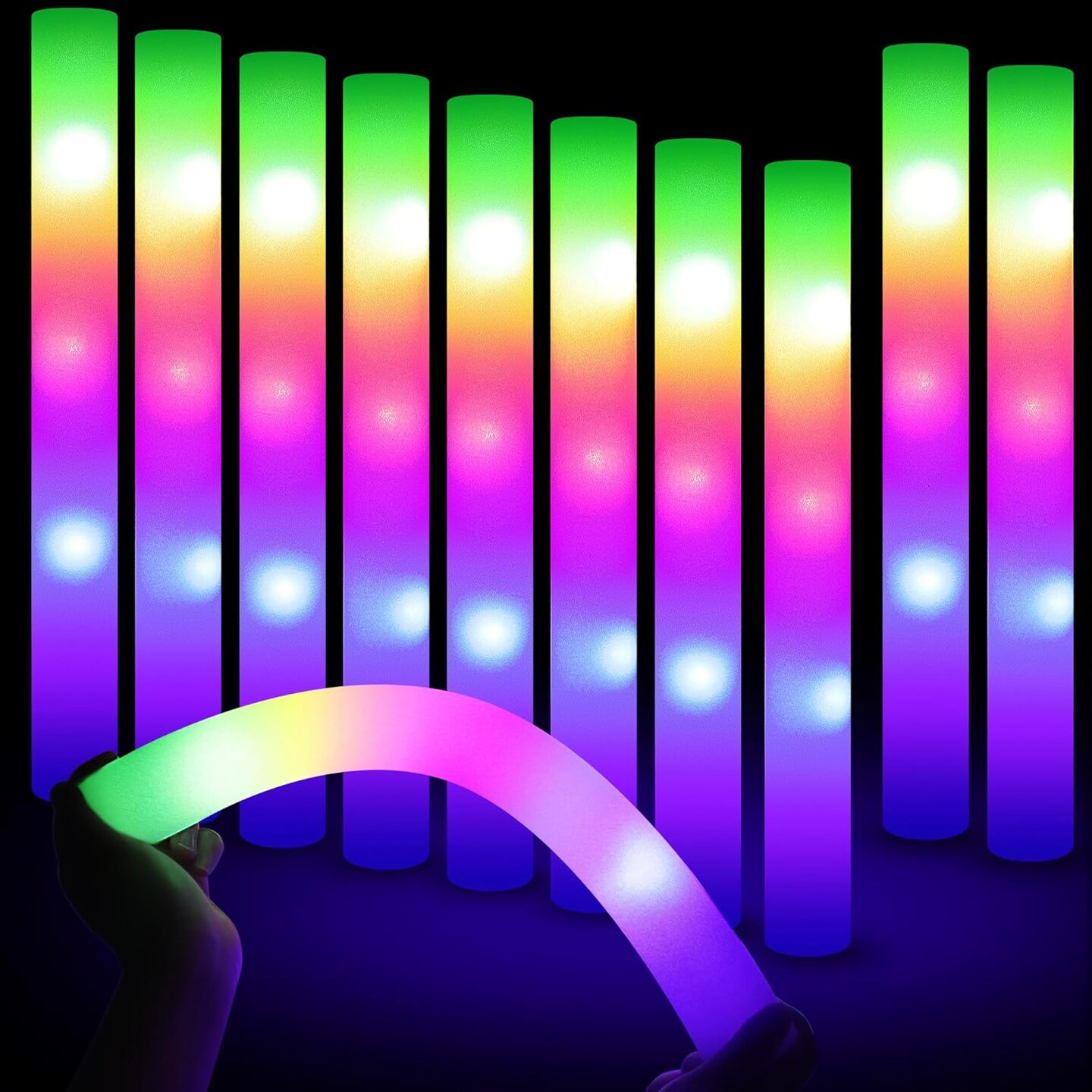 Foam Glow Sticks Bulk Party Pack, 32 PCS Led Glow Sticks with 3 Modes Colorful Flashing, Glow in Dark Party Supplies, Light Up Neon Party Toys for Wedding, Raves, Concert, Birthday, Halloween