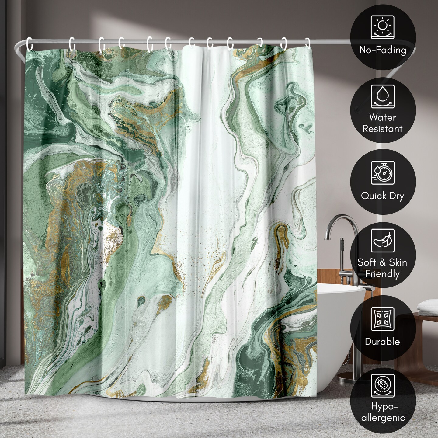 Abstract Shower Curtain Marble Petroleum by PI Creative Art
