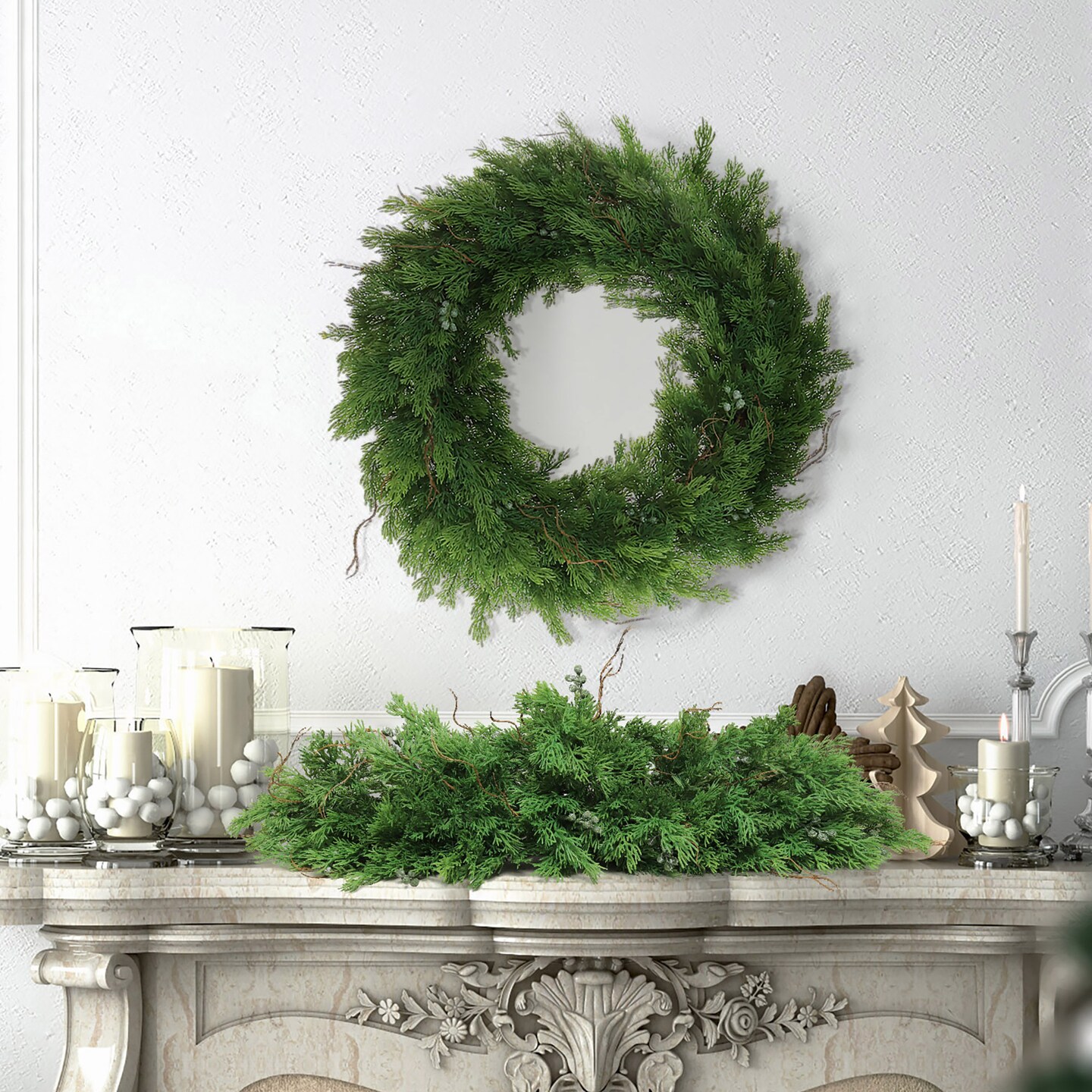 22-Inch Juniper Wreath with Realistic Green Berries &#x26; Brown Twigs | Lifelike Evergreen Front Door &#x26; Wall Decor | Perfect for Holidays &#x26; Everyday Charm | Indoor/Outdoor Durable Design - 2024 Christmas Collection, Floral Home by Artificial Flowers