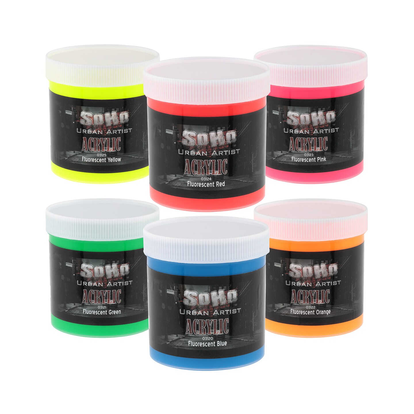 SoHo Urban Artist Heavy Body Acrylic Paint - Set of 6 - Fluorescent - Thick, Rich Color, Excellent Coverage, Professional Quality - Artists Acrylic Paint